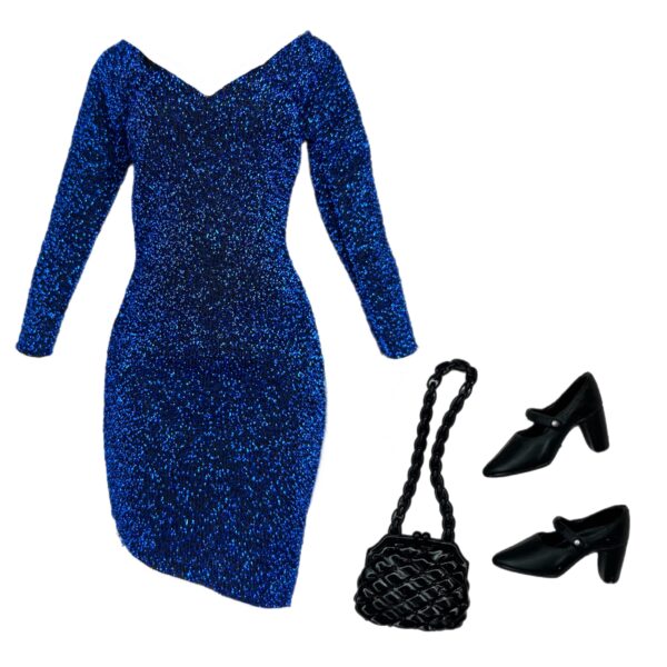 Eledoll Clothes Fashion Pack for 12 inch Doll Glittered Azure Royal Blue Dress Set