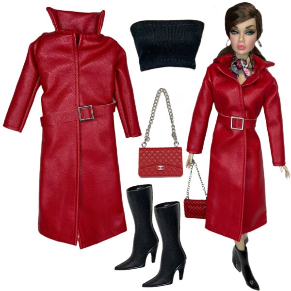 Eledoll Clothes Fashion Pack for 12 inch Doll RED Long Coat Set B1