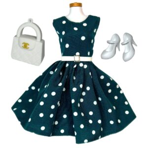 Eledoll Clothes Fashion Pack for 12 inch Fashion Doll Dark Green White Polka Dot Dress Set - D1