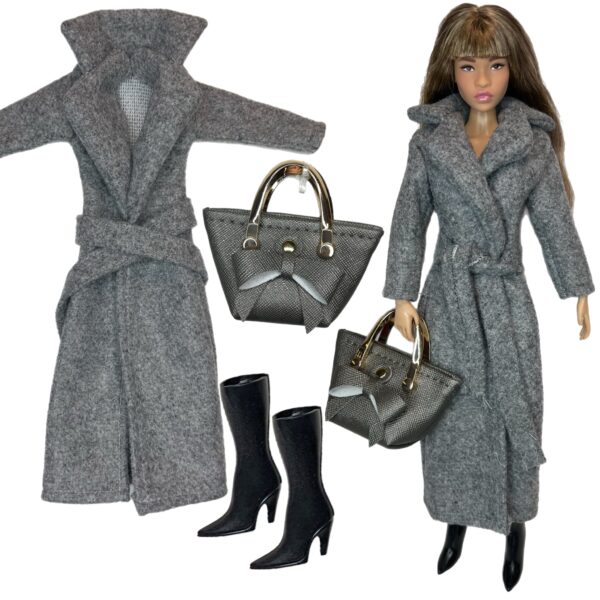 Eledoll Clothes Fashion Pack for 12 inch Doll Grey Wool Long Coat Set B1