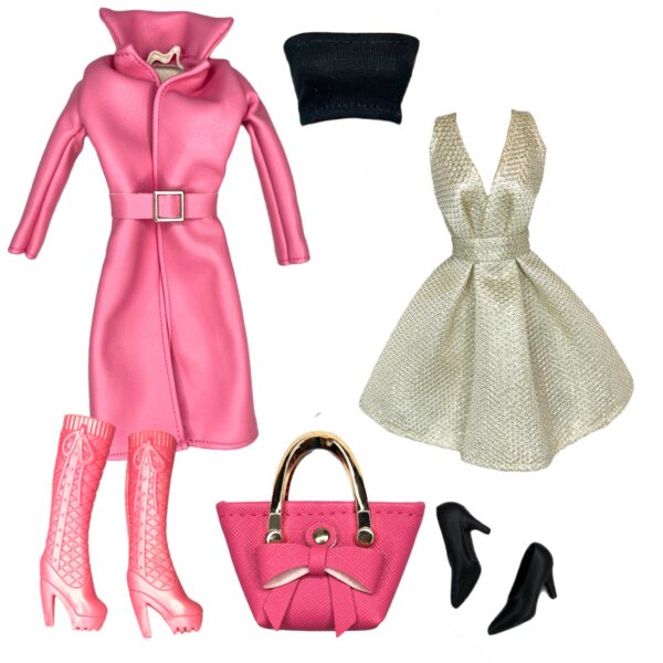 Eledoll Clothes Fashion Pack for 12 inch Doll Rose Pink Long Coat Mini Set - Image 2