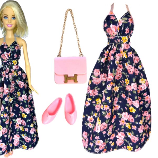 Eledoll Clothes Fashion Pack for 12 inch Doll Long Floral Dress Mini Set