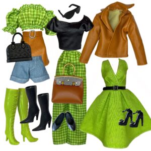 Eledoll Clothes Fashion Pack for 12 inch Fashion Doll GREEN FIELDS 3 in 1 Set D2