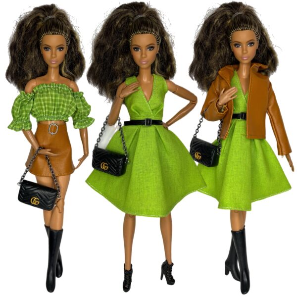 Eledoll Clothes Fashion Pack for 12 inch Fashion Doll GREEN FIELDS 3 in 1 Set D2 - Image 3