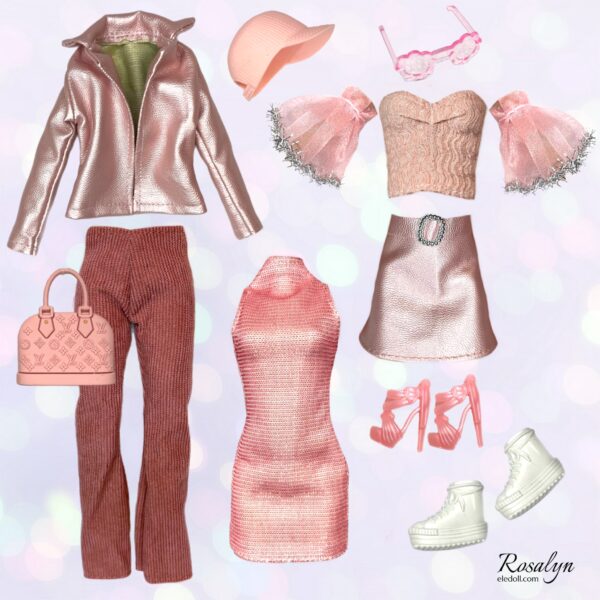 Eledoll Clothes Fashion Pack for 12 inch Fashion Doll Rose Gold Pink Set Rosalyn