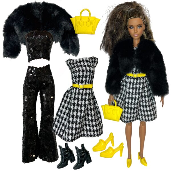 Eledoll Clothes Fashion Pack for 12 inch Fashion Doll Black White Yellow Set