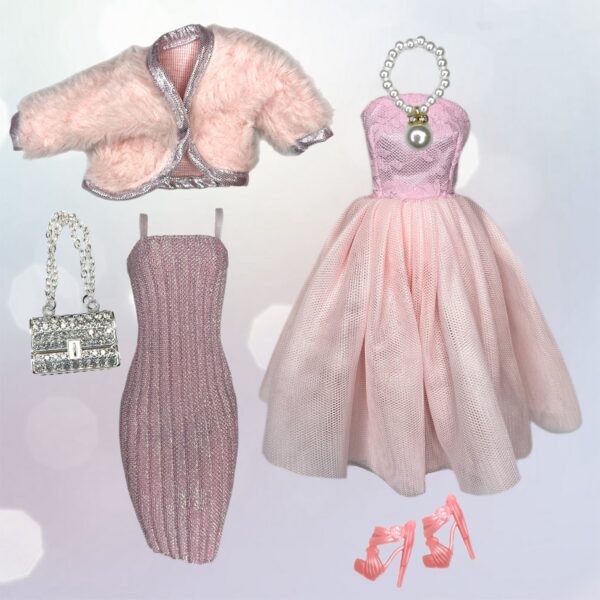 Eledoll Clothes Fashion Pack for 12 inch Fashion Doll Pink Silver Set