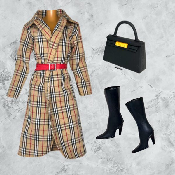 Eledoll Clothes Fashion Pack for 12 inch Fashion Doll Plaid Trench Coat & Mini Purse Bag Set