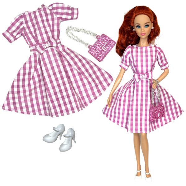 Eledoll Clothes Fashion Pack for 12 inch Fashion Doll Gingham Swing Dress Set