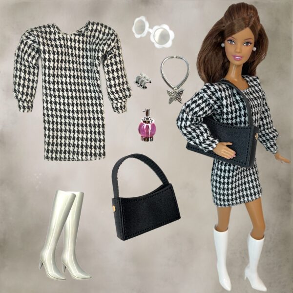 Eledoll Clothes Fashion Pack for 12 inch Fashion Doll Black White Houndstooth Dress Set