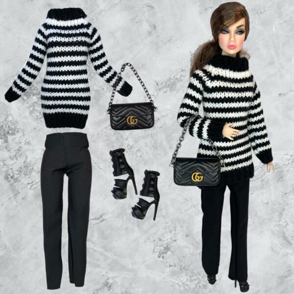 Eledoll Clothes Fashion Pack for 12 inch Fashion Doll Black White Striped Sweater Set