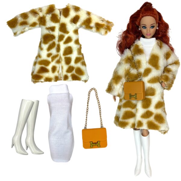 Eledoll Clothes Fashion Pack for 12 inch Fashion Doll Long Fur Coat Set GIRAFFE