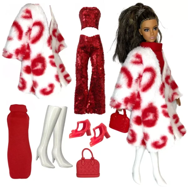 Clothes Deluxe Fashion Pack for 12 inch Fashion Doll RED WHITE FUR VALENTINES DAY LOVE Set - Image 3