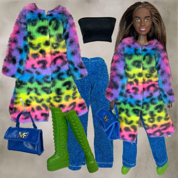 Eledoll Fashion Pack for 12 inch fashion doll RAINBOW CHEETAH FUR Set