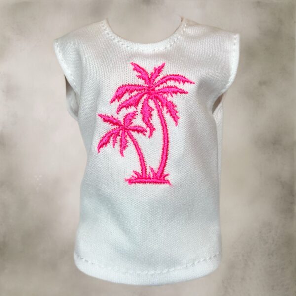 Eledoll Fashion White Top Tank Embroidered Palm Tree for 12 inch fashion doll GD