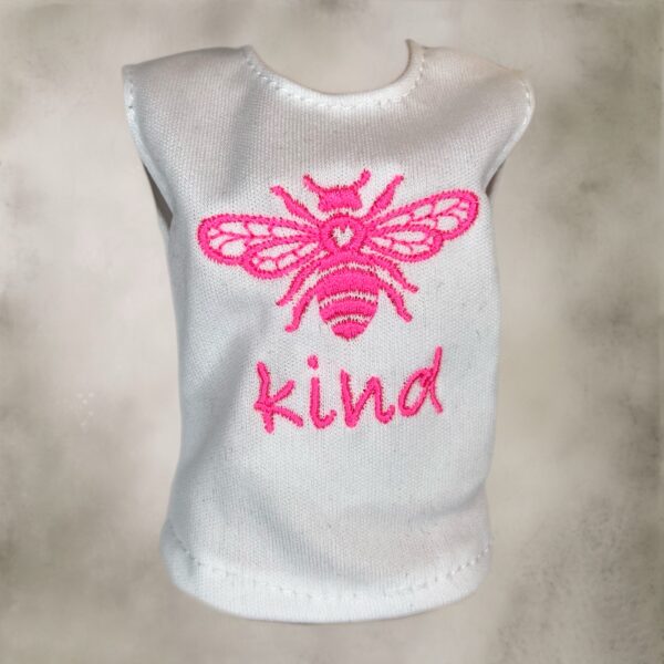 Eledoll Fashion White Top Tank Embroidered Bee Kind for 12 inch fashion doll GD