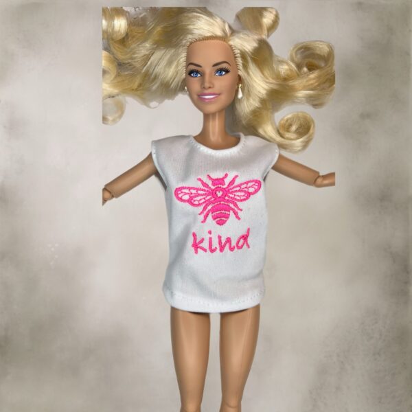 Eledoll Fashion White Top Tank Embroidered Bee Kind for 12 inch fashion doll GD - Image 2