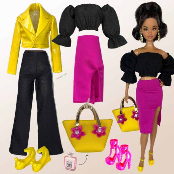 Eledoll Doll Clothes Set Yellow Pink ORCHID Set for 12" Fashion Doll D1