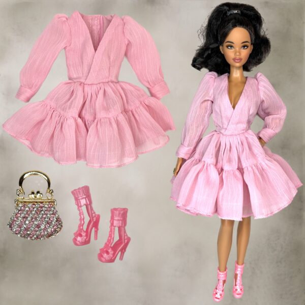 Eledoll Clothes Fashion Pack for 12" Fashion Doll PINK CHIFFON DREAM Dress Set