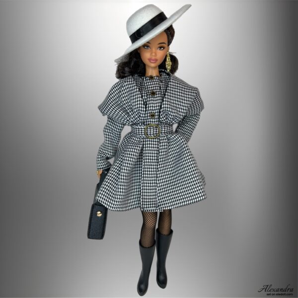 Eledoll Clothes Fashion Pack for 12" Fashion Doll ALEXANDRA Set with white hat & black white houndstooth coat-dress - Image 2