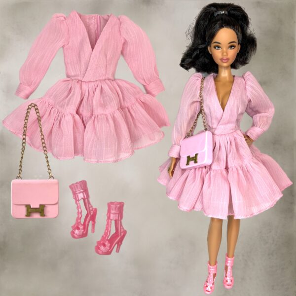 Eledoll Clothes Fashion Pack for 12" Fashion Doll PINK CHIFFON DREAM Dress Set B