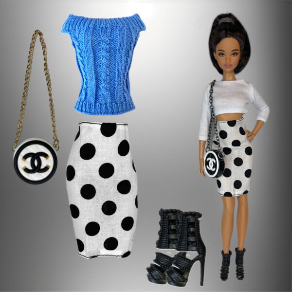 Eledoll Fashion Pack Clothes Set for 12 inch Doll Black White Blue Set