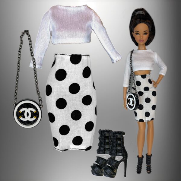 Eledoll Fashion Pack Clothes Set for 12 inch Doll Black White Set