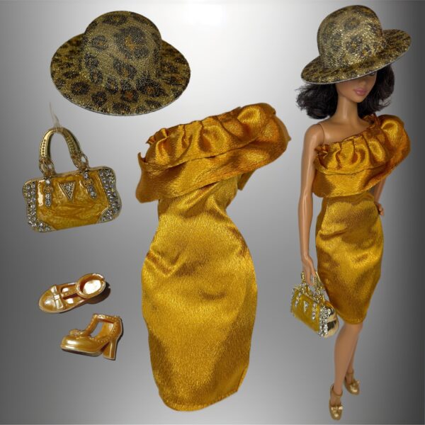 Eledoll Fashion Pack Clothes Set for 12 inch Doll Deep Gold Set