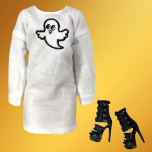 Eledoll Fashion Pack Clothes for 12 inch Fashion Doll Embroidered Glow in the Dark Thread HALLOWEEN Ghost Shirt Dress