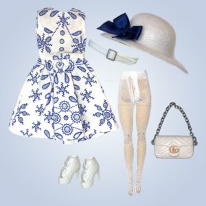 Eledoll Fashion Pack Clothes for 12 inch Fashion Doll Blue White Dress Purse Shoes DERBY Set