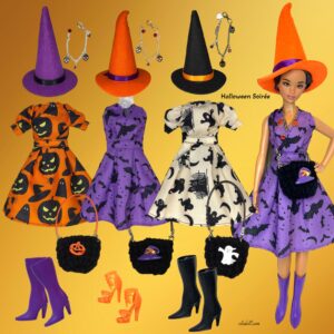 Eledoll Fashion Pack Clothes for 12 inch Fashion Doll HALLOWEEN SOIREE 3-pack dresses set