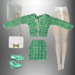 Eledoll Fashion Pack Clothes for 12 inch Fashion Doll Green Tweed Skirt Suit Set ODETTE