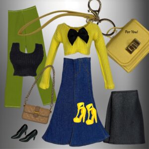 Eledoll Clothes Fashion Pack for 12 inch Fashion Doll Yellow Green Blue Set