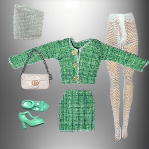 Eledoll Fashion Pack Clothes for 12 inch Fashion Doll Green Tweed Skirt Suit Set ODETTE II