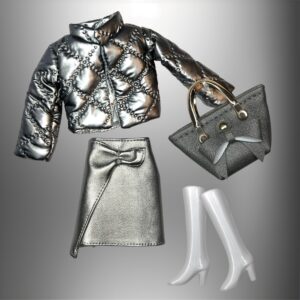 Eledoll Fashion Pack Clothes for 12 inch Fashion Doll Silver Puffer Coat Jacket Set