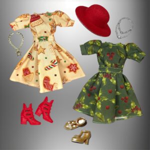 Eledoll Fashion Pack Clothes for 12 inch Fashion Doll Christmas Holiday Classic Dresses 2pk Set
