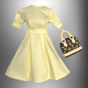 Eledoll Fashion Pack Clothes for 12 inch Fashion Doll Light Yellow Dress Set with Bag