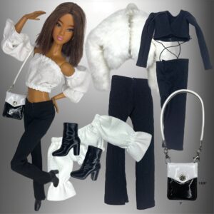 Eledoll Clothes Deluxe Fashion Pack for 12 inch Doll Black White Set