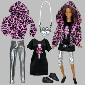 Eledoll Clothes Fashion Pack for 12 inch Doll Pink Leopard Hoodie Set