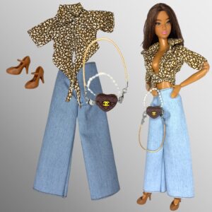 Eledoll Clothes Fashion Pack for 12 inch Doll Wide Leg Jeans Set