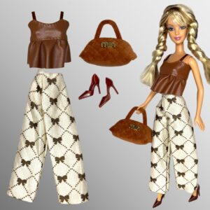 Eledoll Clothes Fashion Pack for 12 inch Doll Brown Bow Set