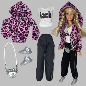Eledoll Clothes Fashion Pack for 12 inch Doll Pink Leopard Hoodie Set