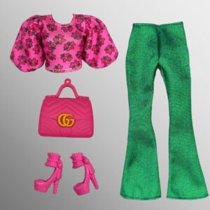Eledoll Clothes Fashion Pack for 12 inch Doll PINK GREEN Set