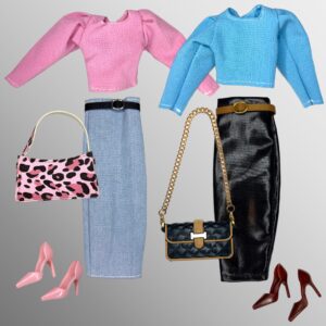 Eledoll Clothes Fashion Pack for 12 inch Doll Pink Blue Pencil Skirt Set 2 pack