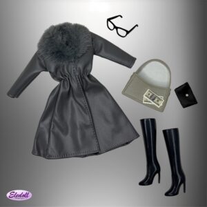 Eledoll Clothes Deluxe Fashion Pack for 12 inch Doll GREY Leather Coat Set COZY IN THE CITY